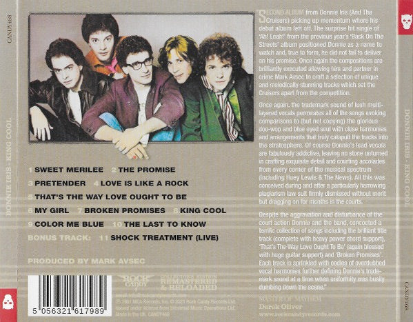 Image of Back Cover of 3514371C: CD - DONNIE IRIS, King Cool (Rock Candy; CANDY468, UK 2021, Jewel Case)   VG+/VG+