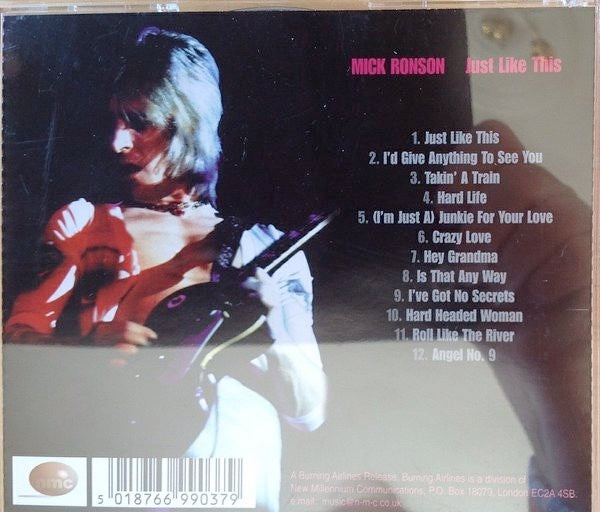 Image of Back Cover of 3514393C: 2xCD - MICK RONSON, Just Like This (Burning Airlines; PILOT50, UK 1999, Jewel Case)   VG+/VG+