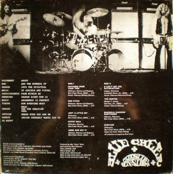 Image of Back Cover of 3514380C: LP - BLUE CHEER, Outside Inside (Garageland Records; BF 603, Sweden 1984 Reissue, Red Label) Strong VG  VG/VG