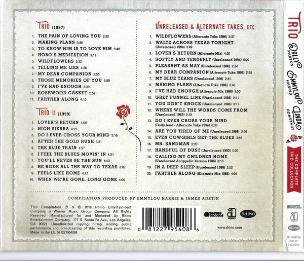 Image of Back Cover of 3534169E: 3xCD - DOLLY PARTON, EMMYLOU HARRIS, LINDA RONSTADT, The Complete Trio Collection (Warner Bros. Records; R2 550159, Europe 2016, Fold Out Sleeve, Booklet) was sealed, opened in store  EX/EX