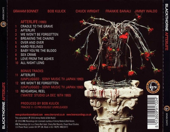 Image of Back Cover of 3514390C: CD - BLACKTHORNE, Afterlife (HNE Recordings Ltd; HNECD072, Europe 2016 Reissue, Jewel Case)   VG+/VG+