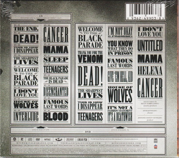 Image of Back Cover of 3534173E: 2xCD - MY CHEMICAL ROMANCE, The Black Parade Is Dead! (Reprise Records; 357436-2, Mexico 2007, Digipak, Booklet, 1 CD, 1 DVD)   EX/EX