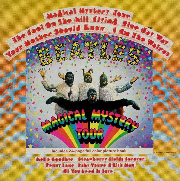 Image of Front Cover of 3544250S: LP - THE BEATLES, Magical Mystery Tour (Parlophone; PCTC 255, UK 1978 Reissue, Gatefold, Stapled-in Booklet, Yellow Vinyl) Hairlines, minor edge wear, crease across corner of back cover  VG/VG