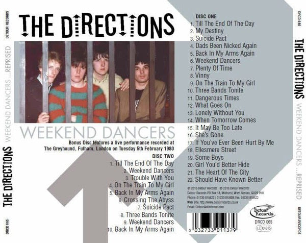 Image of Back Cover of 5014218C: 2xCD - THE DIRECTIONS, Weekend Dancers ... Reprised (Detour Records; DRCD 065, UK 2016 Reissue, Jewel Case)   VG+/VG+