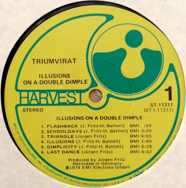 Image of Label of 3624027E: LP - TRIUMVIRAT, Illusions On A Double Dimple (Harvest; ST-11311, US 1974, Insert)   VG/VG+