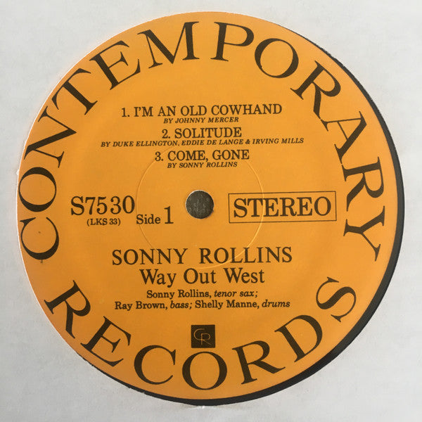 Image of Label of 3624047E: LP - SONNY ROLLINS, Way Out West (Contemporary Records; S7530, US Reissue, Picture Sleeve)   VG/VG+