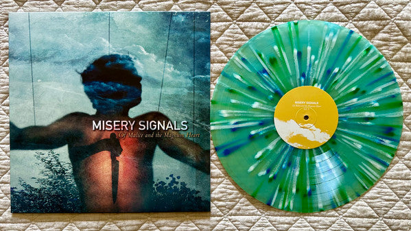 Image of Back Cover of 3624030E: LP - MISERY SIGNALS, Of Malice and the Magnum Heart (Bbest Records; BB0004, USA & Europe 2024 Reissue, Electric Blue & Coke Bottle Green Aside/Bside with Aqua Blue, Evergreen & White Splatter) Still sealed but top 2 corners bumped and 2 creases on bottom left.  VG+/M