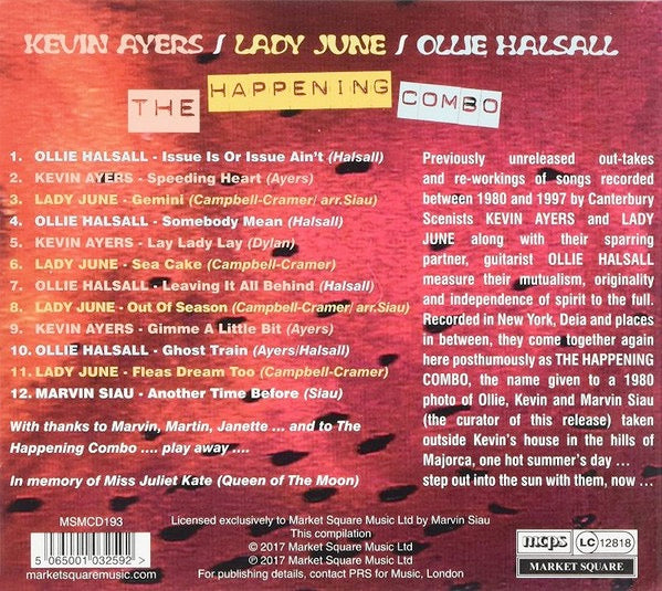 Image of Back Cover of 3614057C: CD - KEVIN AYERS / LADY JUNE / OLLIE HALSALL, The Happening Combo (Market Square; MSMCD193, UK 2017 Reissue, Digipak, Booklet)   VG+/VG+