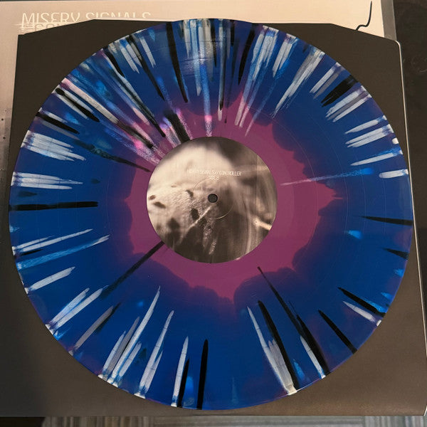 Image of Back Cover of 3624031E: LP - MISERY SIGNALS, Controller (Bbest Records; BB005, USA, Canada & Europe 2024, Blue, purple, grey with white and black splatter) Sleeve still in shrink but has a few creases and a couple of corner bumps. Vinyl unplayed.  VG/EX