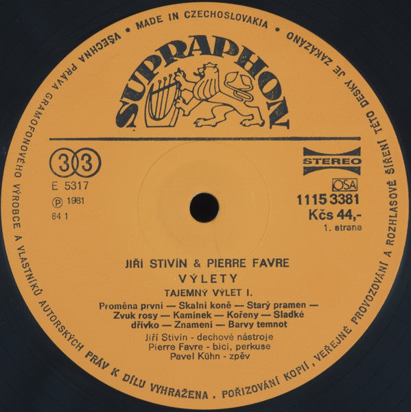 Image of Back Cover of 3624057E: 2xLP - JI   STIV N & PIERRE FAVRE, V lety / Excursions (Supraphon ; 1115 3381-82, Czechoslovakia 1984 Reissue, Gatefold)   VG/VG+