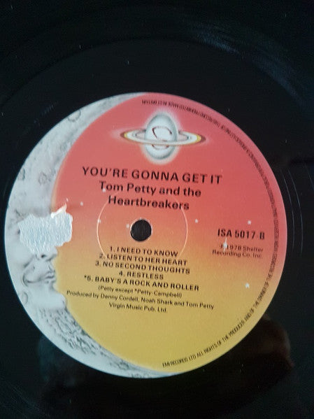 Image of Label of 3624106E: LP - TOM PETTY AND THE HEARTBREAKERS, You're Gonna Get It! (Shelter Records; ISA 5017, UK 1978, Inner)   VG/VG