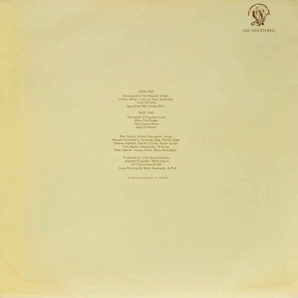 Image of Back Cover of 4925303E: LP - GENESIS, Selling England By The Pound (Charisma Hatter Blue; CAS 1074, UK 1980 Reissue, Insert, NO Virgin Logo)   VG+/VG+
