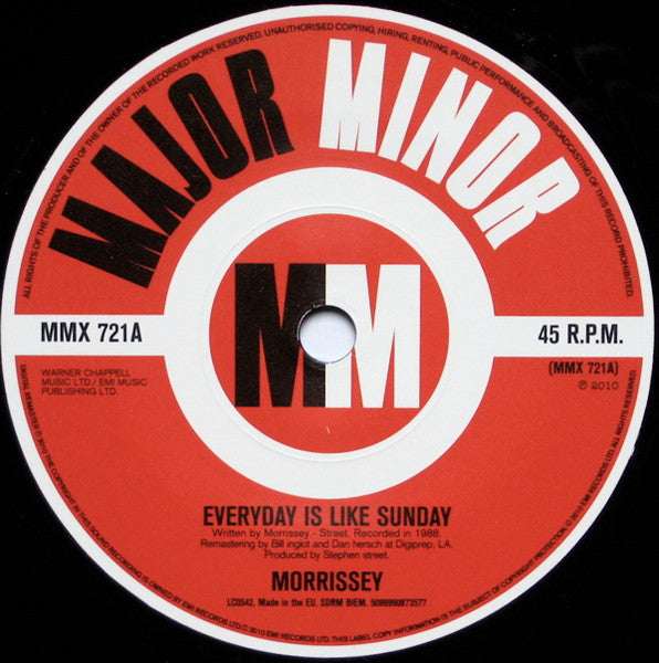 Image of Back Cover of 3554192S: LP - MORRISSEY, Everyday Is Like Sunday/ Live At The Hollywood Bowl 8/6/07 (Major Minor; MMX 721, Europe 2010, Company Sleeve, Flyer)   VG+/VG+