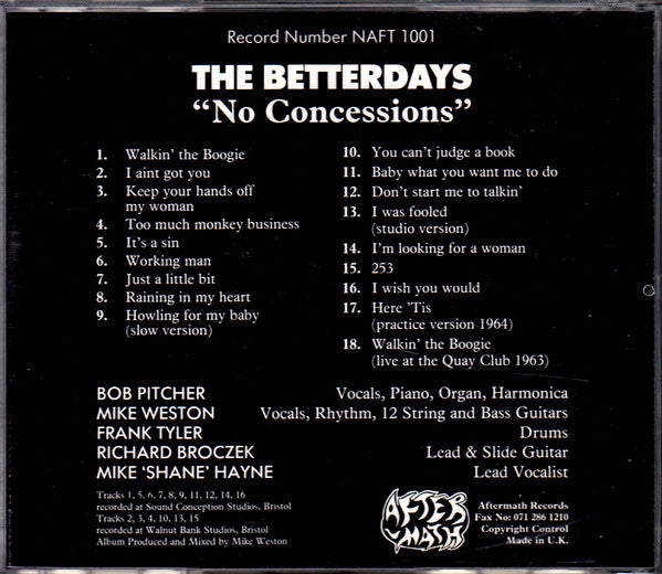 Image of Back Cover of 3634025E: CD - THE BETTERDAYS, No Concessions (Aftermath; NAFT 1001, UK 1994, Jewel Case)   VG+/VG