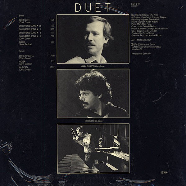 Image of Back Cover of 3614085C: LP - GARY BURTON / CHICK COREA, Duet (ECM Records; ECM 1140, Germany 1979) Laminate sleeve peeling.   VG/VG+