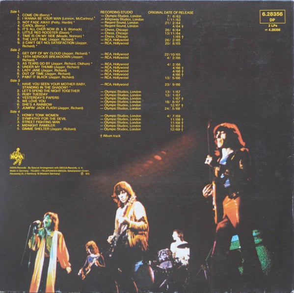 Image of Back Cover of 3614103C: 2xLP - THE ROLLING STONES, Rolled Gold (The Very Best Of The Rolling Stones) (Nova; 6.28356 DP, Germany 1979 Reissue, Gatefold, 'Made in Germany' Matrix) Light marks, Edge pinches  VG/VG