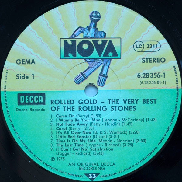 Image of Label of 3614103C: 2xLP - THE ROLLING STONES, Rolled Gold (The Very Best Of The Rolling Stones) (Nova; 6.28356 DP, Germany 1979 Reissue, Gatefold, 'Made in Germany' Matrix) Light marks, Edge pinches  VG/VG