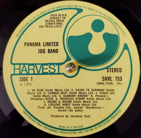 Image of Label of 3644065S: LP - PANAMA LIMITED JUG BAND, Panama Limited Jug Band (Harvest; SHVL 753, UK 1969, Gatefold, UK Disc in a U.S. Sleeve) Edge and ring wear but sturdy cover. UK disc in a U.S. sleeve.  VG/VG