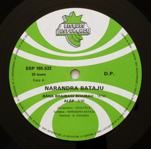 Image of Label Cover of 3614119C: LP - NARANDRA BATAJU, Les Sitar Et Surbahar De Narendra Bataju (Disques Esp rance ; ESP 165.532, France 1980) One scuff on b side but otherwise very clean.  VG/VG+