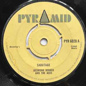 Image of Front Cover of 3654037S: 7" - DESMOND DEKKER & THE ACES, Sabotage / Pretty African (Pyramid; PYR 6020, UK 1967, Plain sleeve) Marks on vinyl. No centre. WOL.  /G+