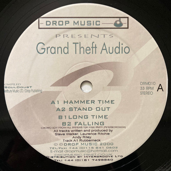 Image of Front Cover of 3624138E: 12" - VARIOUS, Grand Theft Audio (Drop Music ; DRM010, UK 2000, Plain Sleeve)   /VG