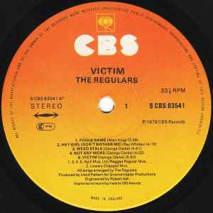 Image of Label of 3624268E: 2xLP - THE REGULARS, Victim (CBS; CBS 83541, UK 1979, Gatefold, Sticker, No bonus 12" single) Light marks only. Light wear to sleeve at edges.  VG/VG