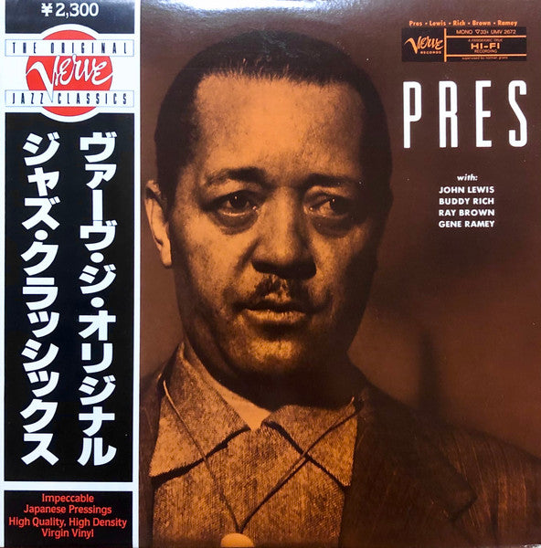 Image of Front Cover of 3644004S: LP - LESTER YOUNG AND HIS ORCHESTRA, Pres (Verve Records; UMV 2672, Japan 1981 Reissue, Insert) Notch cut into sleeve, No Obi  VG/VG+