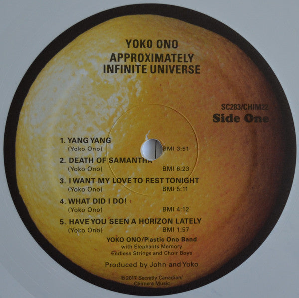 Image of Label of 3624188E: 2xLP - YOKO ONO WITH PLASTIC ONO BAND, Approximately Infinite Universe (Secretly Canadian; SC283, US 2017 Reissue, Gatefold, 2 Inners & Booket, Poster, White vinyl)   VG+/VG+