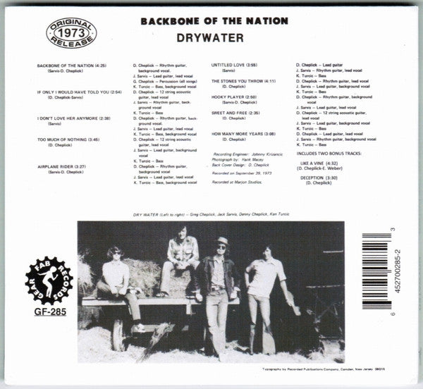 Image of Back Cover of 3634059E: CD - DRYWATER, Backbone of the Nation (Gear Fab Records; GF-285, US 2017, Digipak)   VG+/EX