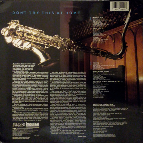 Image of Back Cover of LP - VG/VG+ - MICHAEL BRECKER, Don't Try This At Home (Impulse!; MCA-42229, US 1988), Bumped and worn corners and edges on sleeve; creasing too,  - 4316707C