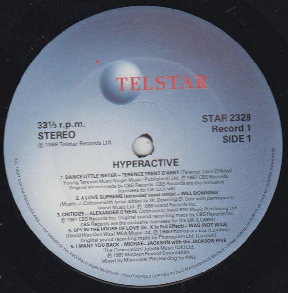 Image of Label Cover of 2xLP - VG+/EX - VARIOUS, Hyperactive! (The 12" Dance Album) (Telstar; STAR 2328, UK 1988, Gatefold, CBS Pressing), ,  - 3546075C