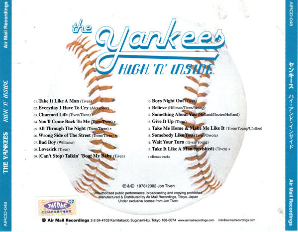 Image of Back Cover of 3654046S: CD - THE YANKEES, High 'N' Inside (Air Mail Recordings; AIRCD-048, Japan 2002)   VG+/VG+