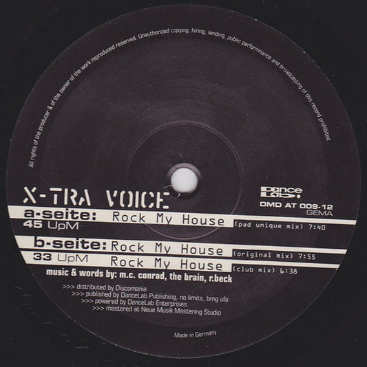 Image of Front Cover of 3624312E: 12" - X-TRA VOICE, Rock My House (Acid Test; DMD AT 009-12, Germany 1996, Plain Sleeve)   /VG