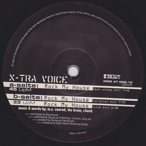 Image of Front Cover of 12" - /VG - X-TRA VOICE, Rock My House (Acid Test; DMD AT 009-12, Germany 1996, Plain Sleeve), ,  - 3624312E
