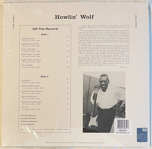 Image of Back Cover of 3614299C: LP - HOWLIN' WOLF, Howlin' Wolf (Chess; none, Europe 2014 Reissue)   NEW/NEW