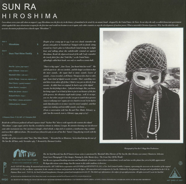 Image of Back Cover of 3624420E: LP - THE SUN RA ALL STARS BAND, SUN RA, Hiroshima (Art Yard; ARTYARD LP 2007, UK 2007 Reissue, Picture Sleeve, Inner, Remastered) Corner Bumps  VG/VG