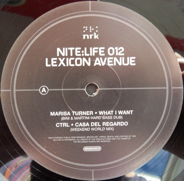 Image of Label of 3624407E: 2x12" - LEXICON AVENUE, Nite:Life 012 (NRK Sound Division; NRKMXV012, UK 2002, Picture Sleeve)   VG/VG