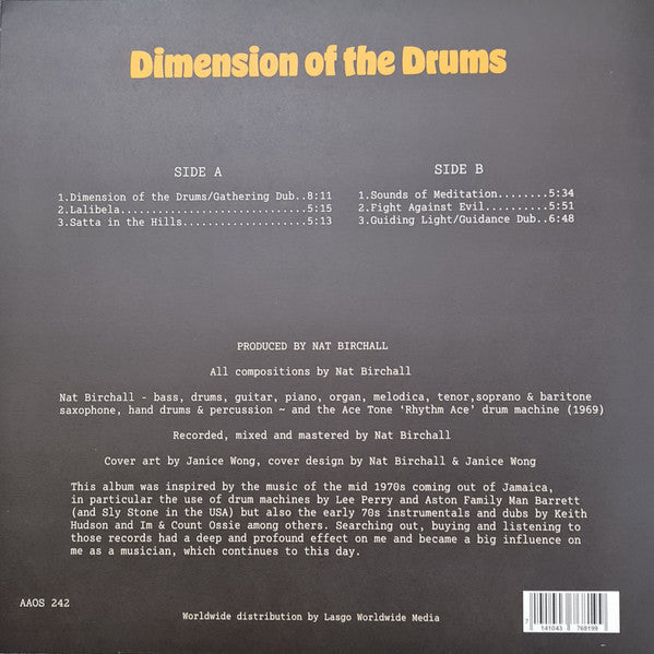 Image of Back Cover of 3634136E: LP - NAT NAT BIRCHALL, Dimension Of The Drums - Roots Reggae Instrumentals (Ancient Archive of Sound; AAOS 242, Worldwide 2024)   NEW/NEW