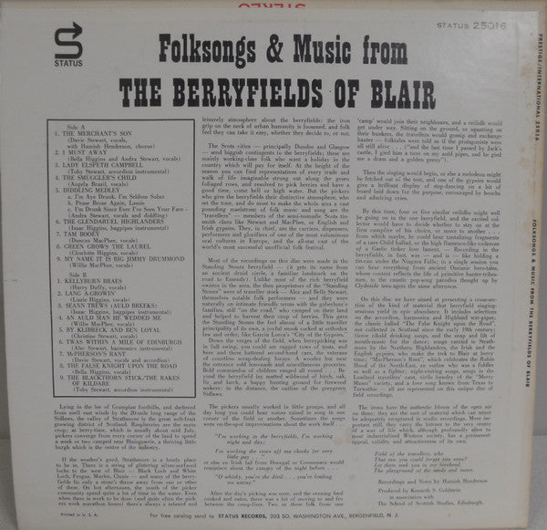 Image of Back Cover of 3624433E: LP - VARIOUS, Folksongs and Music From The Berryfields Of Blair (Prestige International; INT 25016, US , Scottish Folk)   VG/VG