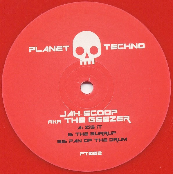 Image of Front Cover of 3614407C: 12" - JAH SCOOP AKA GEEZER, Zig It (Planet Techno; PT002, UK 2014, Red Vinyl) Record very marked (deeper marks on track B2 click loudly). Labels worn with initials written in marker pen  /F