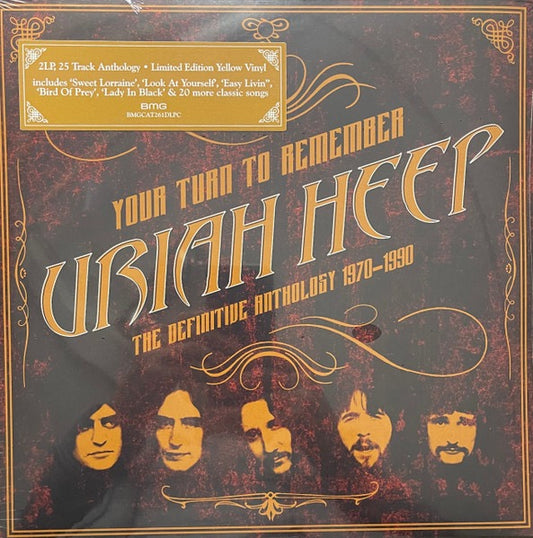 Image of Front Cover of 3634098E: 2xLP - URIAH HEEP, Your Turn To Remember - The Definitive Anthology 1970-1990 (BMG; BMGCAT261DLPC, Europe 2023 Reissue, Inner, Compilation, Limited Edition, Yellow Vinyl)   NEW/NEW