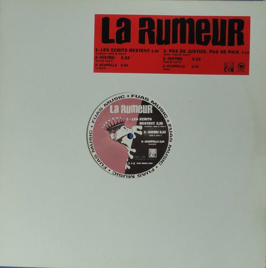 Image of Front Cover of 3624467E: 12" EP - LA RUMEUR, L'Entre Volets EP (FUAS Music; FUAS 0009 EP, France 1999, Stickered Plain Sleeve) Writing On Front Sleeve  VG/VG