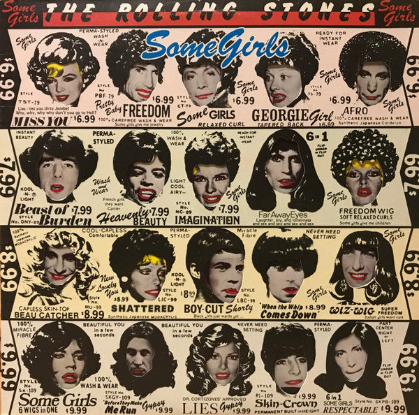 Image of Front Cover of LP - VG+/G+ - THE ROLLING STONES, Some Girls (Rolling Stones Records; CUN 39108, UK 1978, Die Cut Sleeve, Uncensored Inner With Curved Corners, Title in blue on front cover. Pale colours - Pink-Green-Yellow-Blue), Writing On Rear Sleeve,  - 3826189E