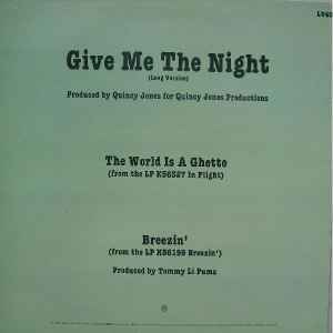 Image of Back Cover of 12" - VG/G+ - GEORGE BENSON, Give Me The Night / The World Is A Ghetto / Breezin' (Warner Bros; LV 40, UK 1980, Picture Sleeve), Sleeve has sticker ghost and light staining on it,  - 3216428C