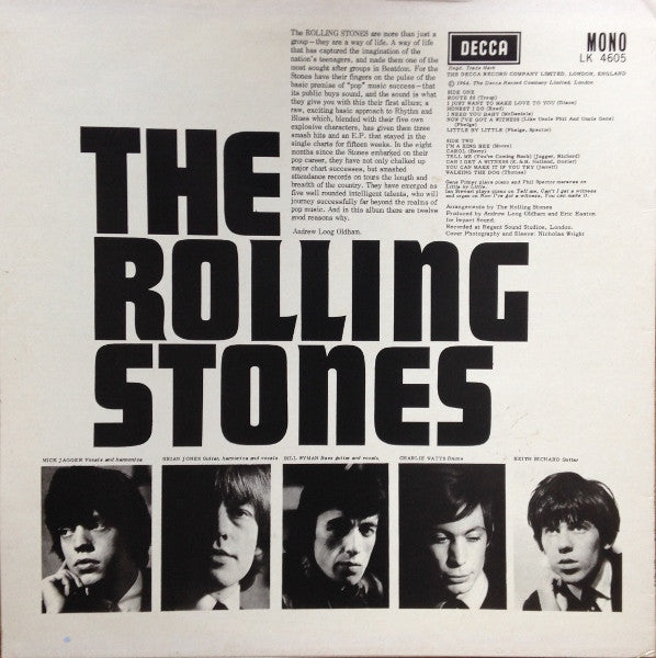 Image of Back Cover of 3724019E: LP - THE ROLLING STONES, The Rolling Stones (Decca; LK 4605, UK 1983 Reissue, Mono)   VG/VG