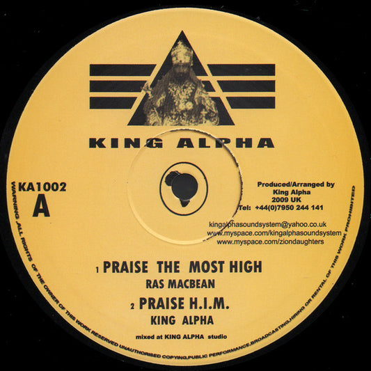 Image of Front Cover of 3724005E: 10" - RAS MAC BEAN / EMPRESS SHEMA, Praise The Most High / Lion Of Judah (King Alpha ; KA1002, UK 2009, Plain Sleeve)   /VG+