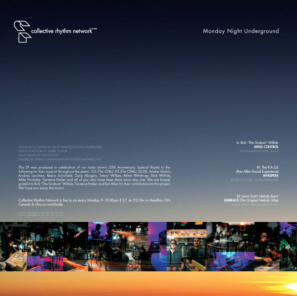 Image of Back Cover of 3724044E: 12" - VARIOUS, Monday Night Underground (Collective Rhythm Network; CRN 001, Canada 2018)   VG+/VG+