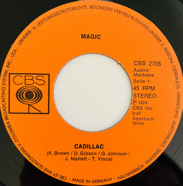 Image of Label Cover of 3754046S: 7" - MAGIC, Cadillac / Vigil (CBS; CBS 2705, Austria 1974, Picture Sleeve)   VG/VG