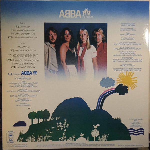 Image of Back Cover of 4644047S: LP - ABBA, The Album (Epic Dark Blue / Coloured Logo; EPC 86052, UK 1977) Edge and Ring Wear  VG/VG+