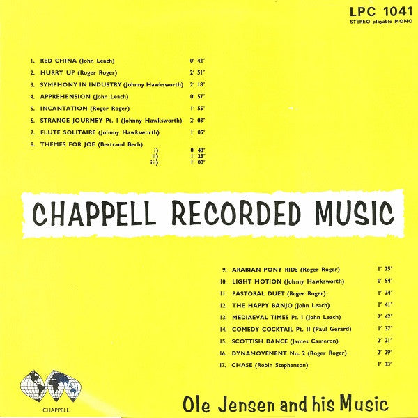 Image of Front Cover of 3744214S: LP - OLE JENSEN AND HIS MUSIC, Chappell Recorded Music (Chappell; LPC 1041, UK 1971)   VG/VG+